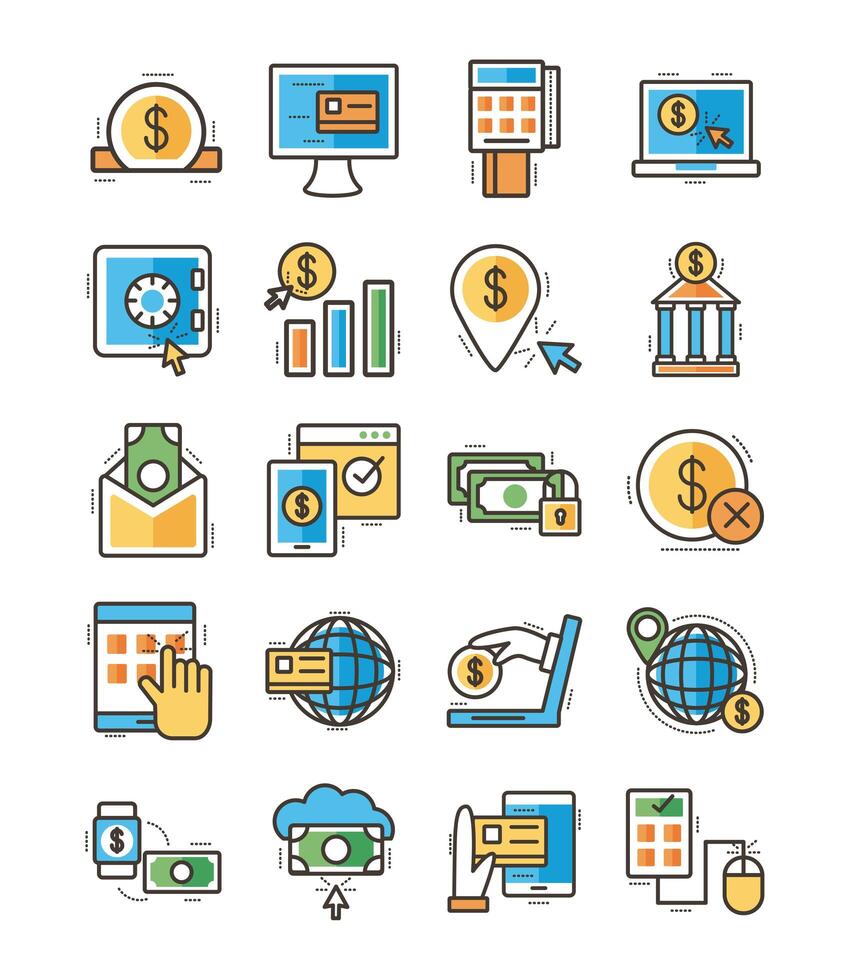 bundle of online banking set icons vector