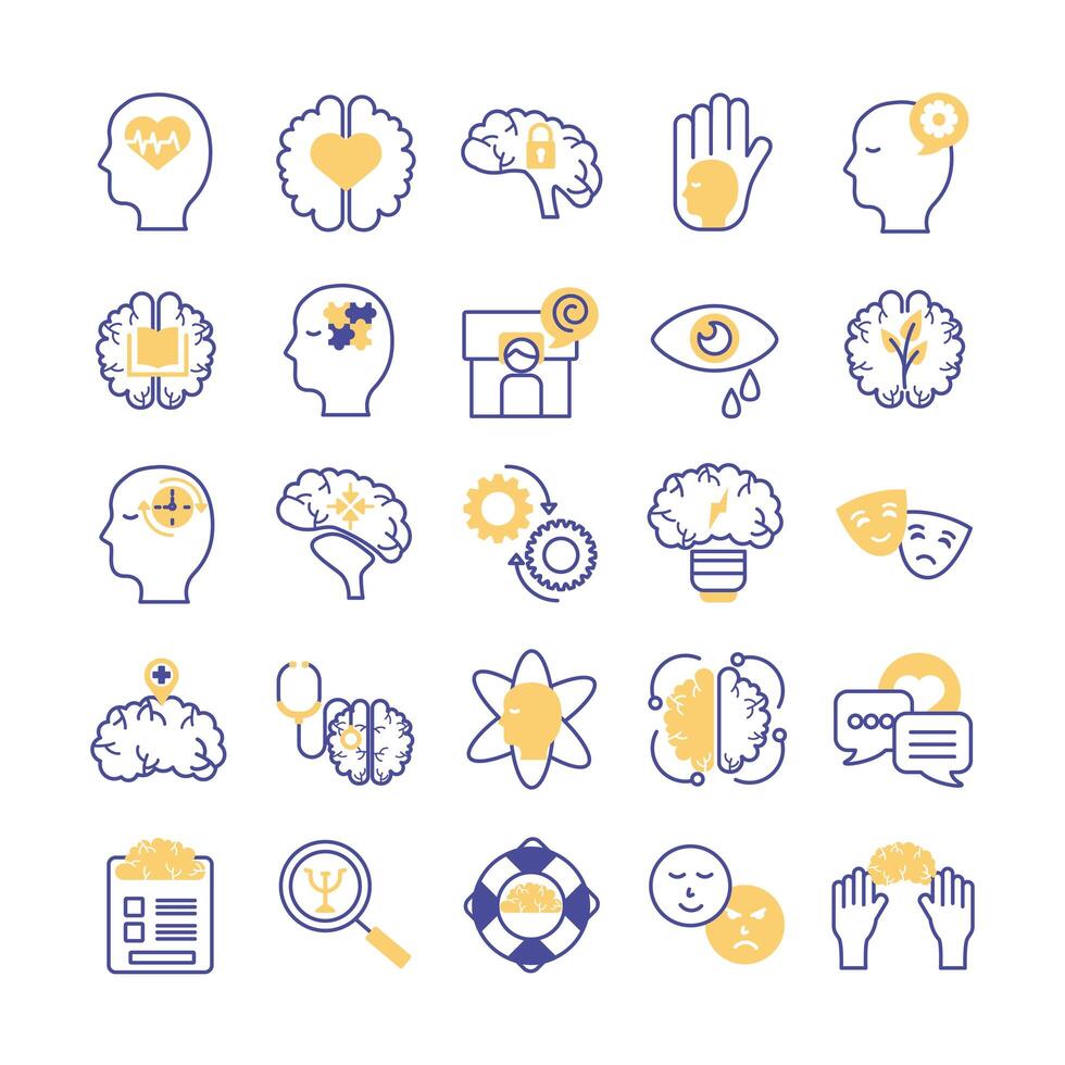 bundle of mental health set icons vector