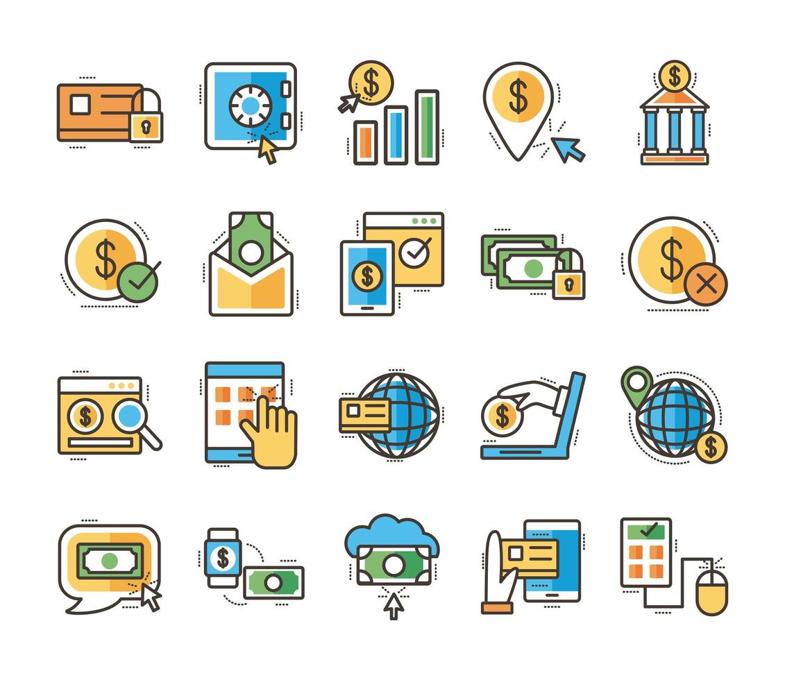 bundle of online banking set icons vector