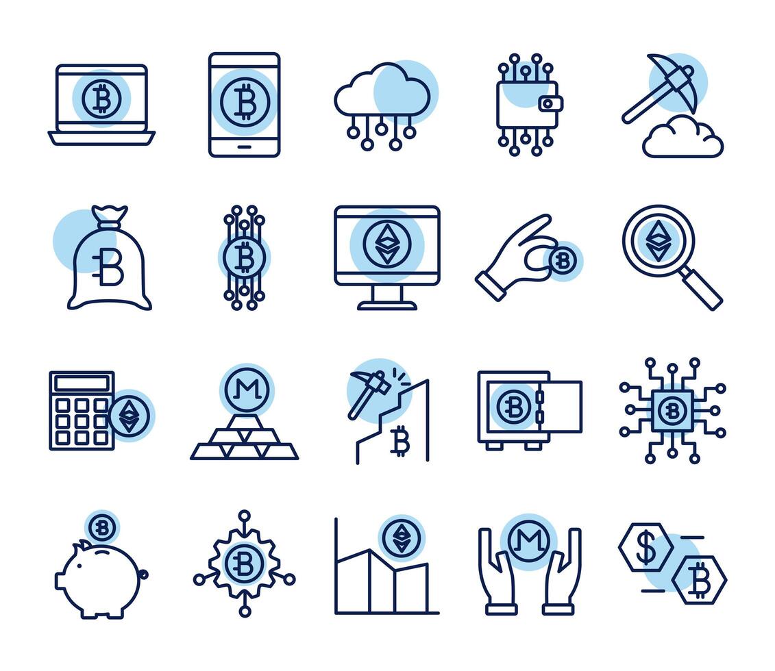 bundle of crypto currency icons line style vector