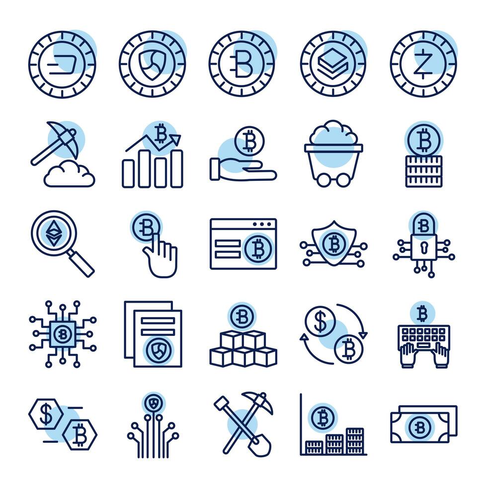 bundle of crypto currency icons line style vector