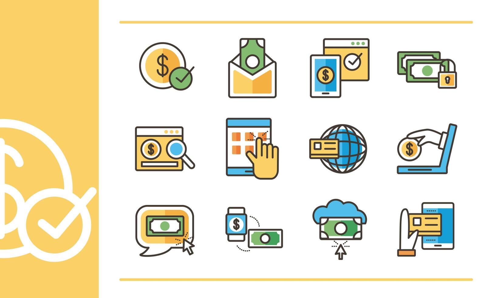 bundle of online banking set icons vector