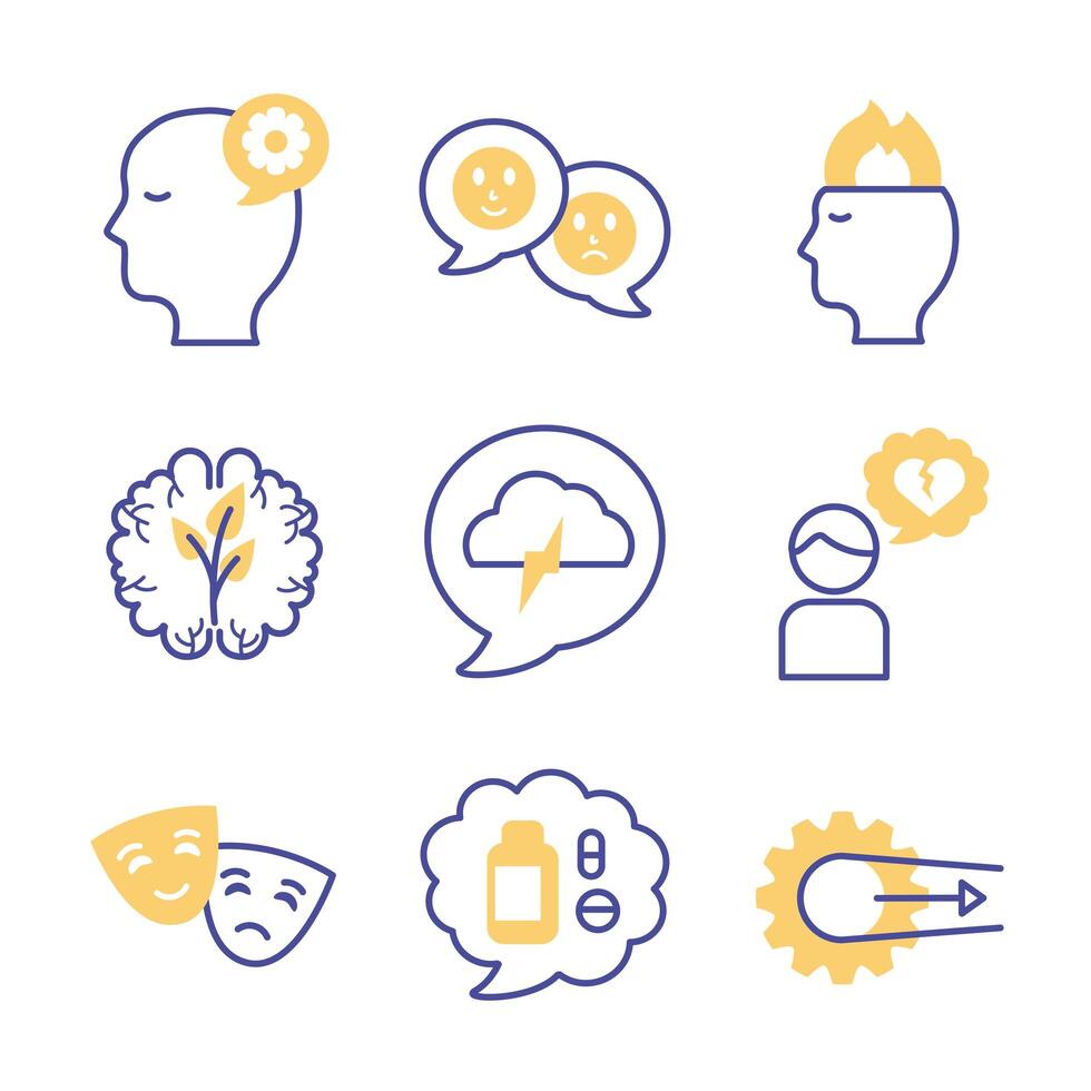 bundle of mental health set icons vector