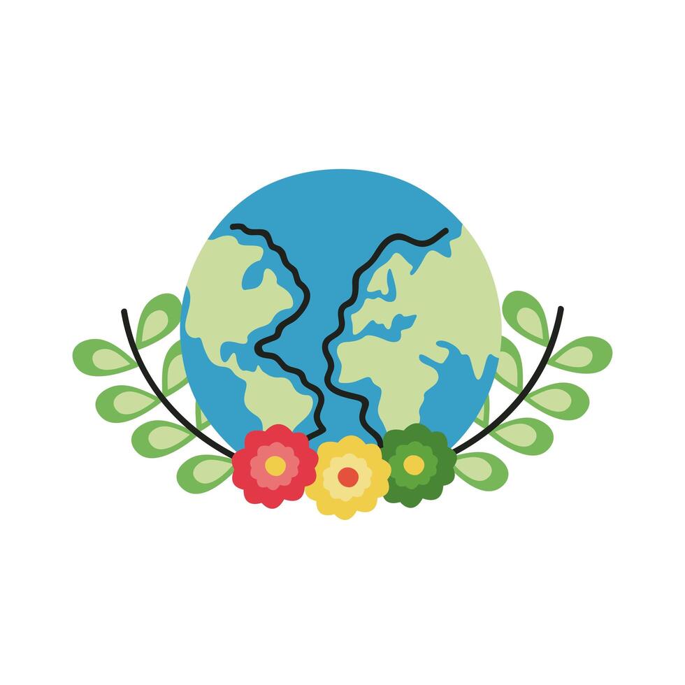 beautiful flowers and leafs crown in earth planet vector