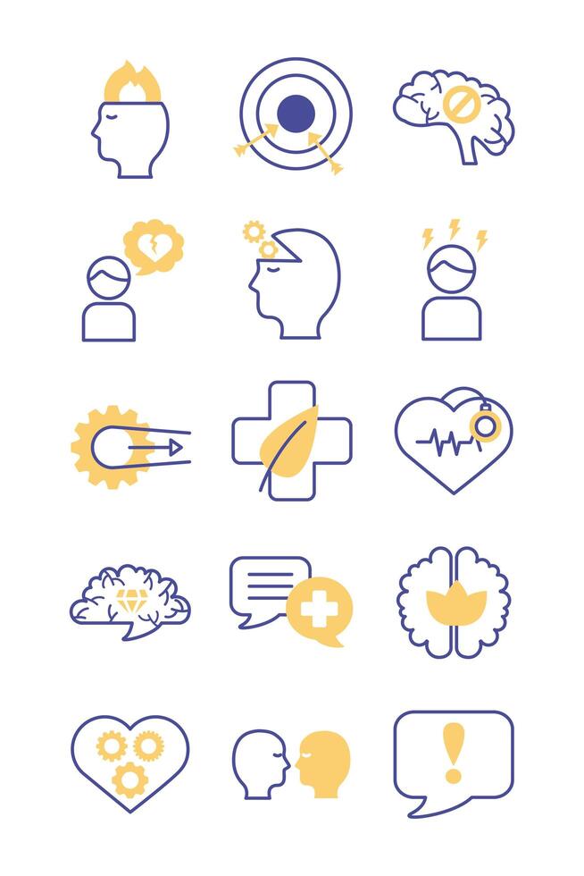 paquete de iconos de conjunto de salud mental vector