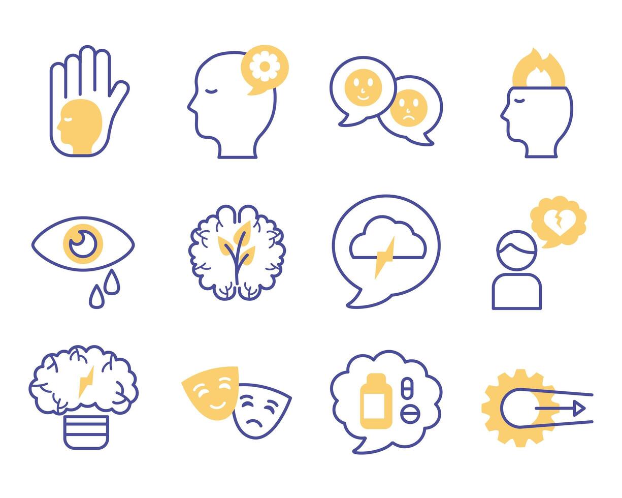 bundle of mental health set icons vector