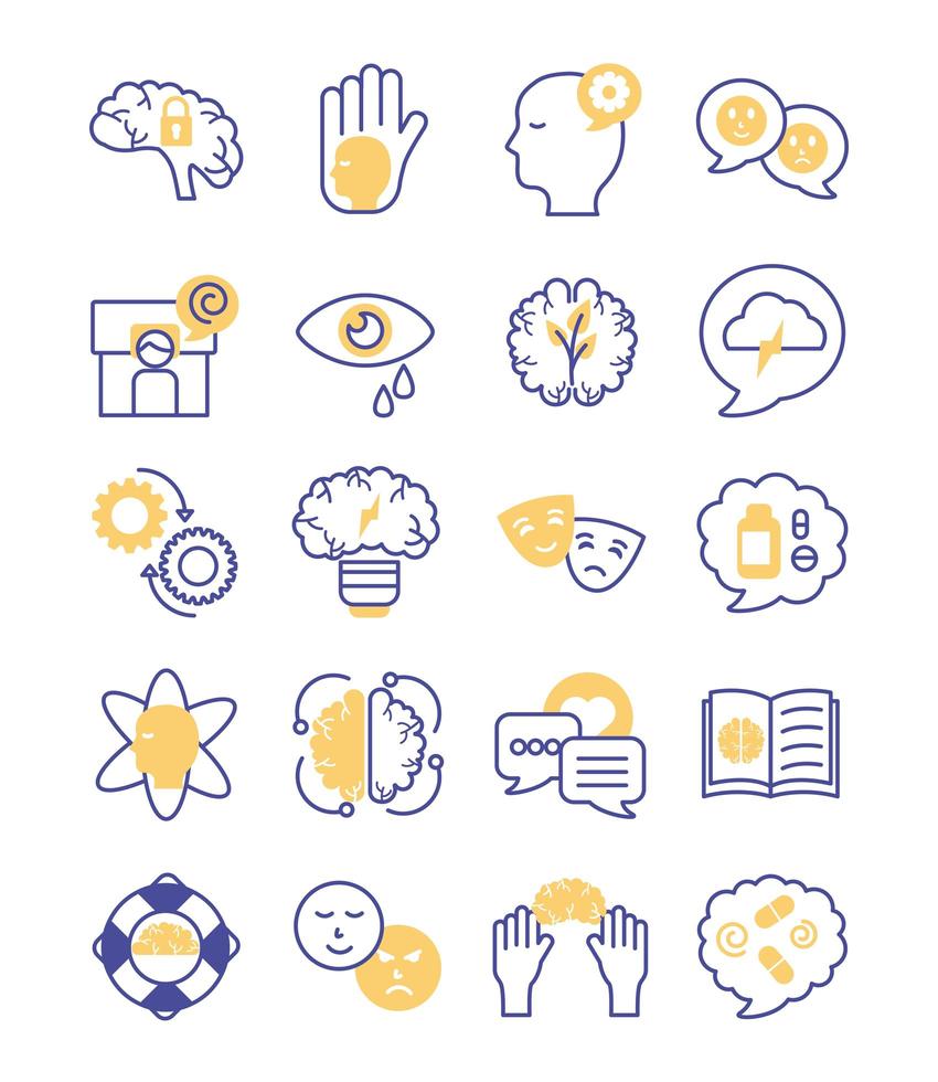 bundle of mental health set icons vector