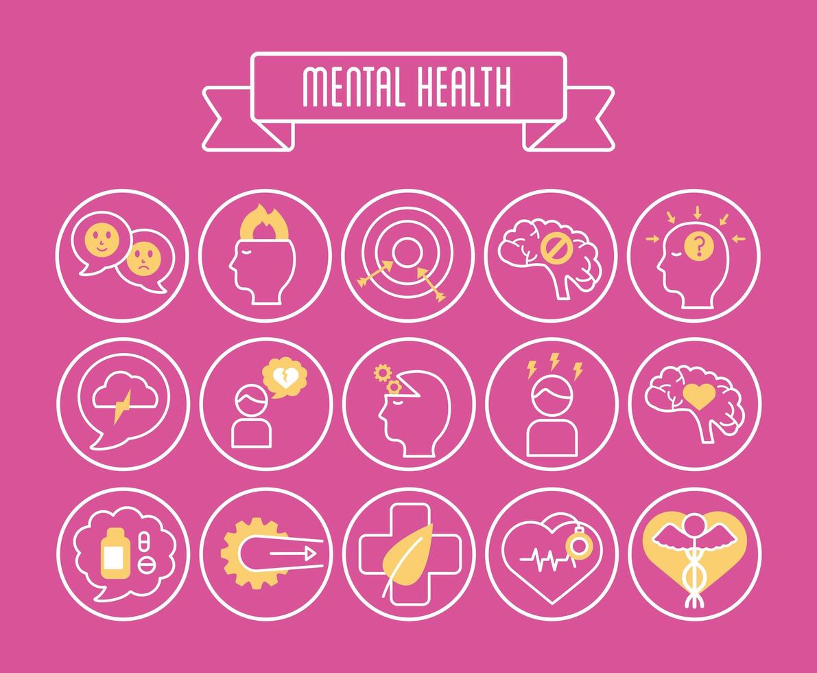 paquete de iconos de conjunto de salud mental vector