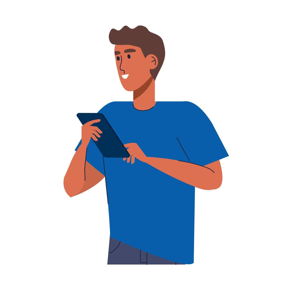 young afro man using smartphone technology vector