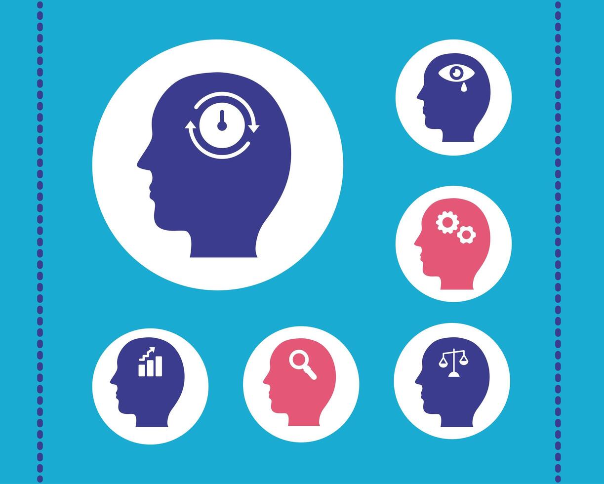 bundle of profiles mental health silhouette style icon vector