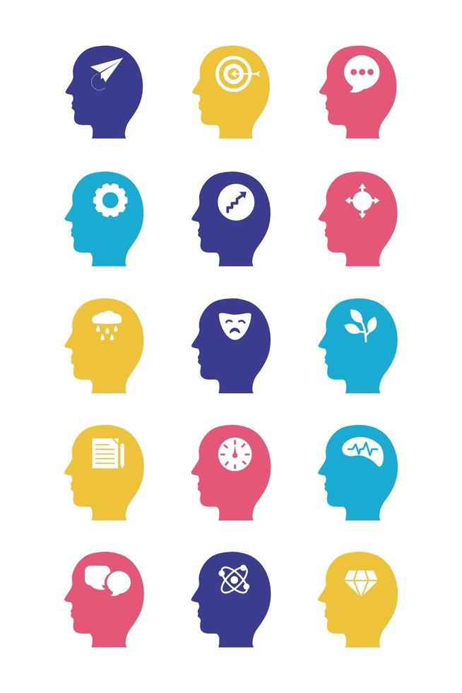 bundle of profiles mental health silhouette style icon vector