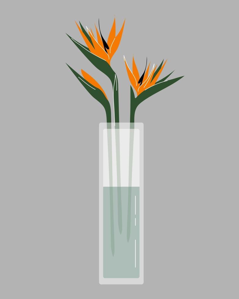 strelitzia en un florero de moda vector ramo estilo plano