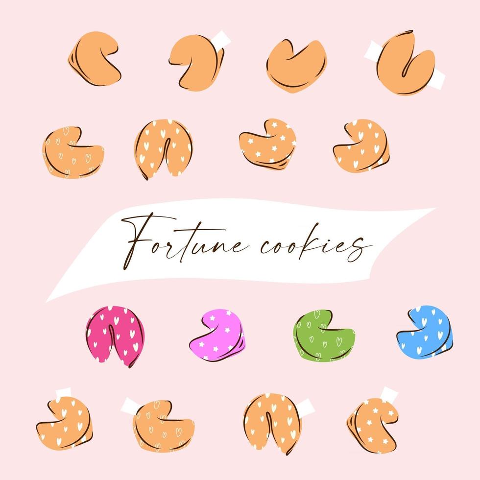 galletas de la fortuna, dulces, coloridos, pastelería, galletas chinas, con, notas, dentro vector