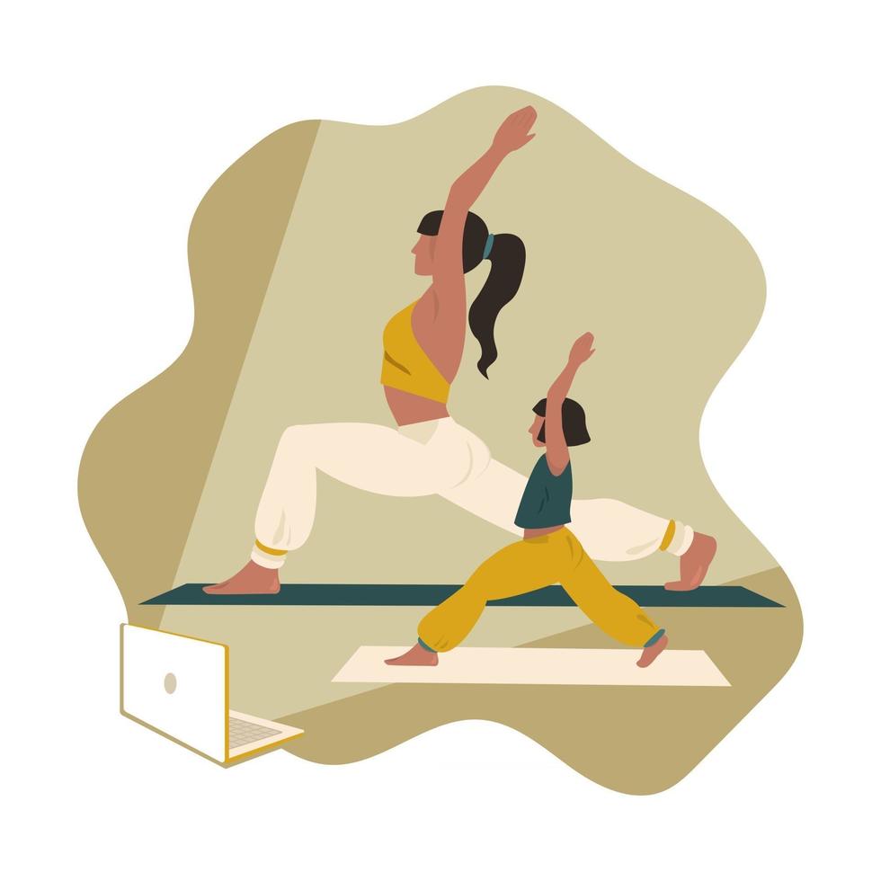 yoga online con niños vector