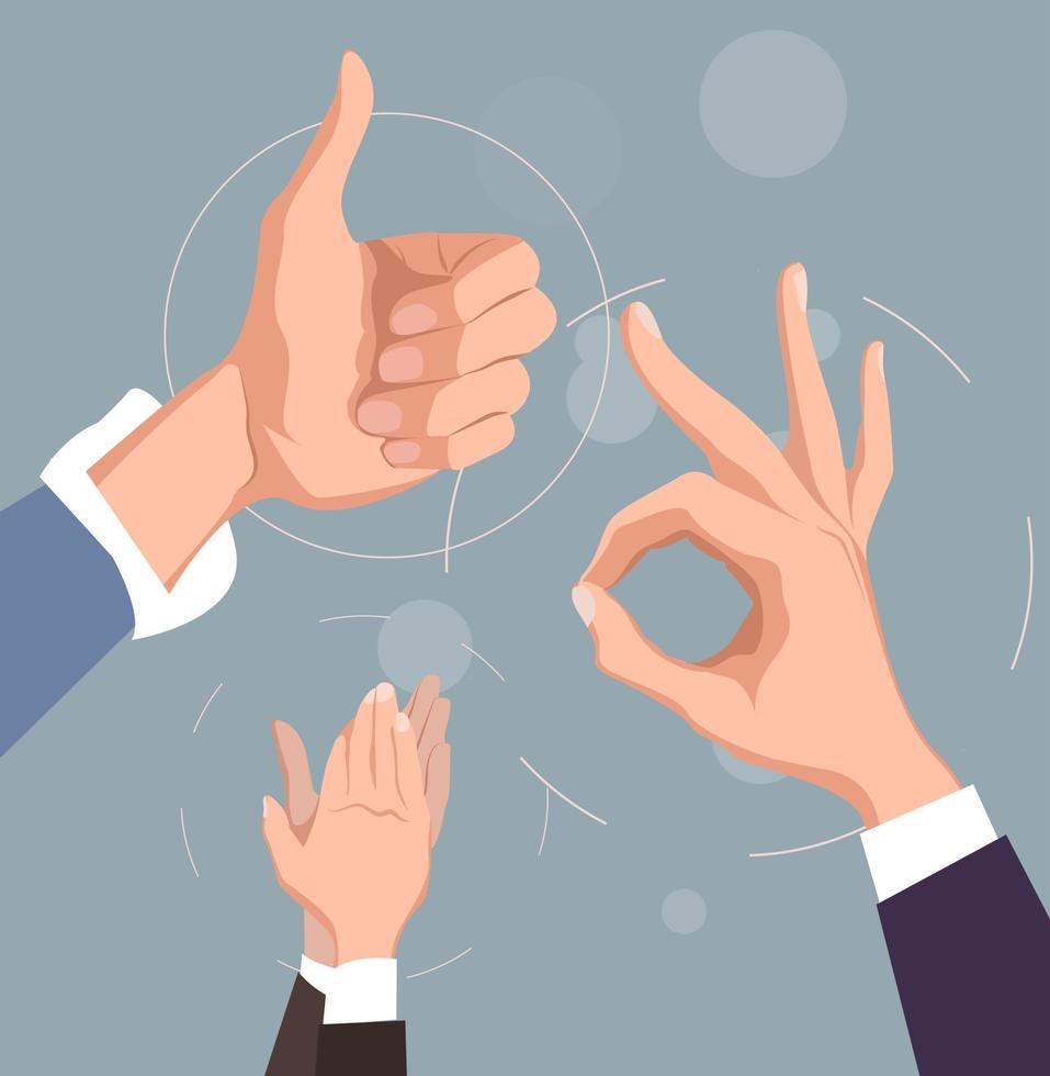 Hand like and ok gesturing Hands clapping Congratulation appreciation and business success Vector illustration