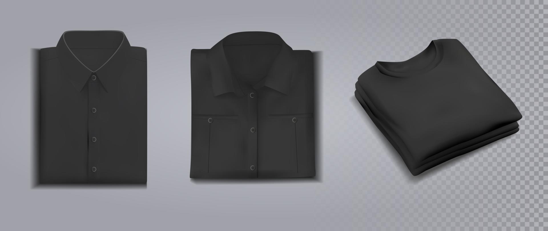 Folded black shirts on gray background Vector illustration