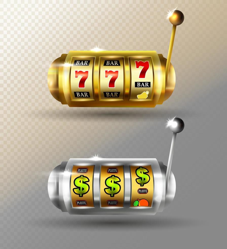 Slot Machine Vector set Golden Lucky Empty Slot Jackpot Gambling Machine Poster Spin Object Fortune Sign Poker Chips Casino 777 Illustration