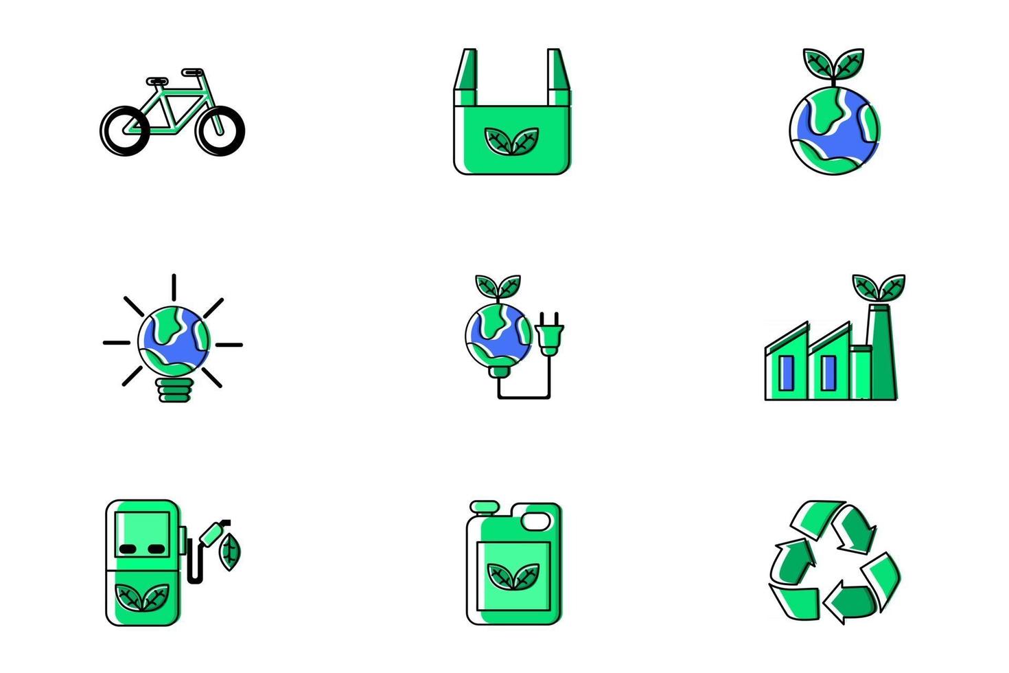 Ecología conceptual conjunto de iconos verdes, diseño de ilustraciones vectoriales vector