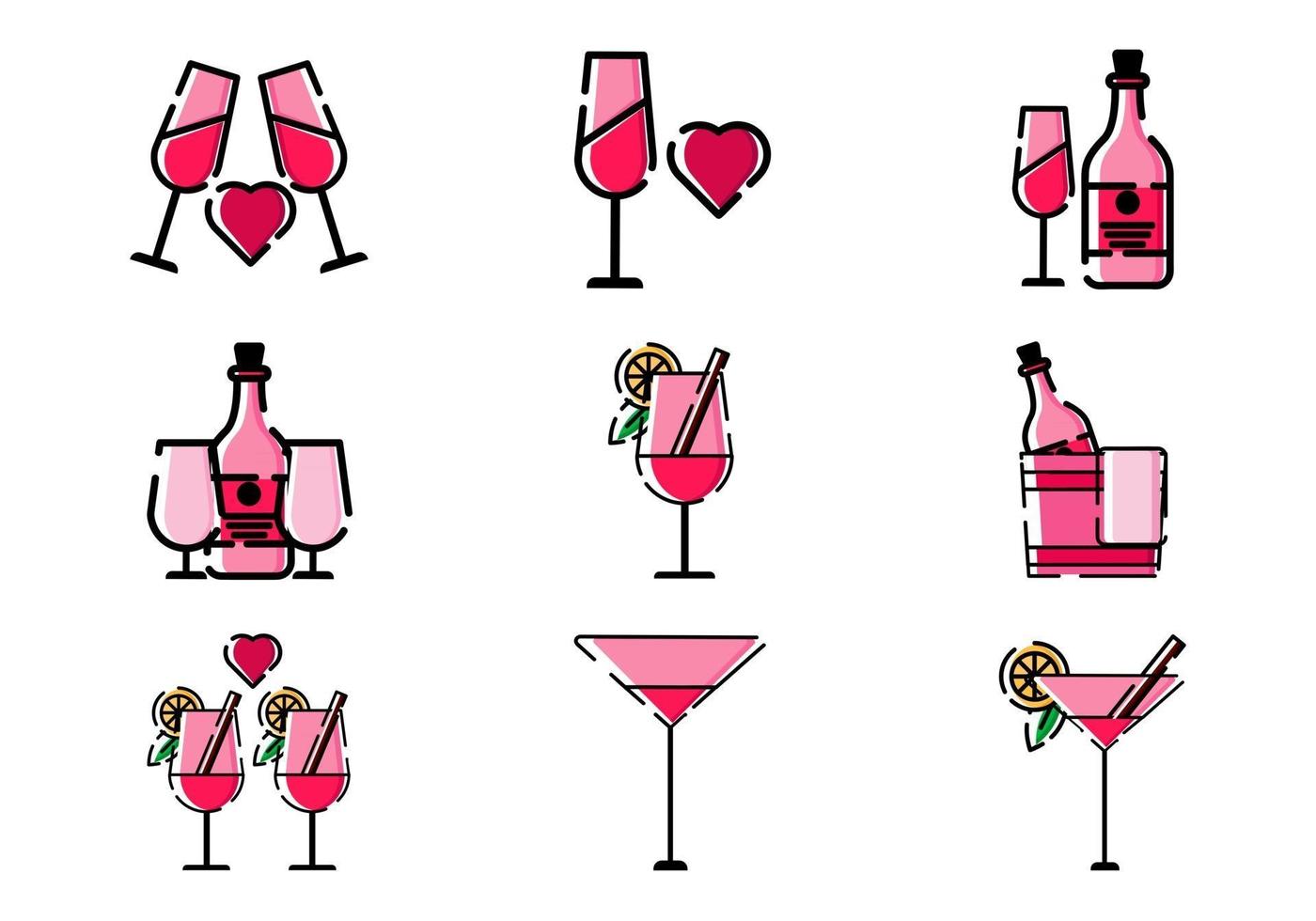 vino, cerveza, icono, conjunto, diseño, ilustración, vector, pixel, perfecto vector