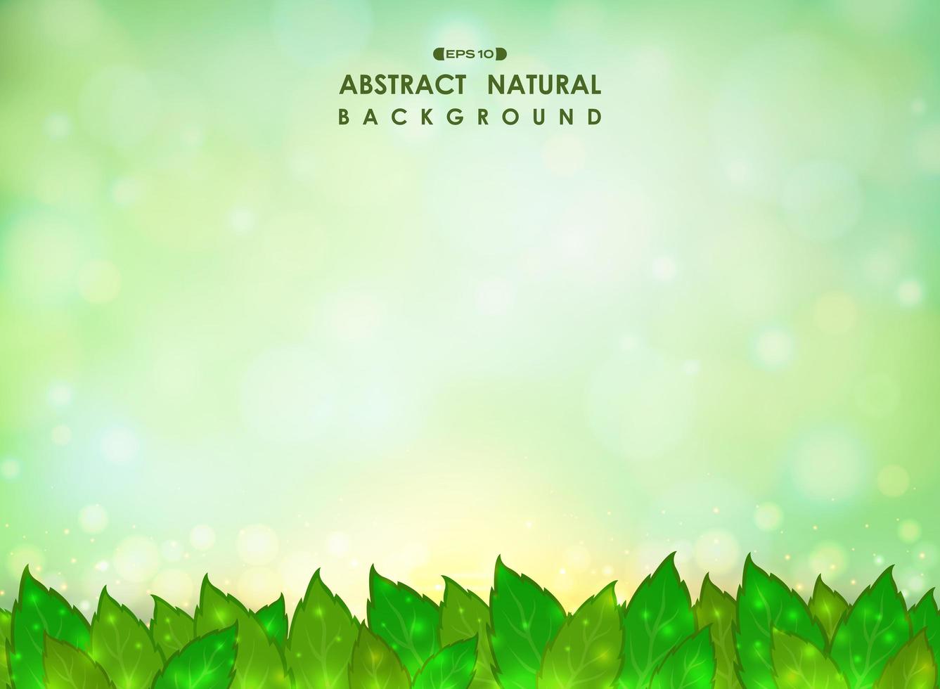 Abstract of green natural leaves background with soft green gradient bokeh glitters. vector