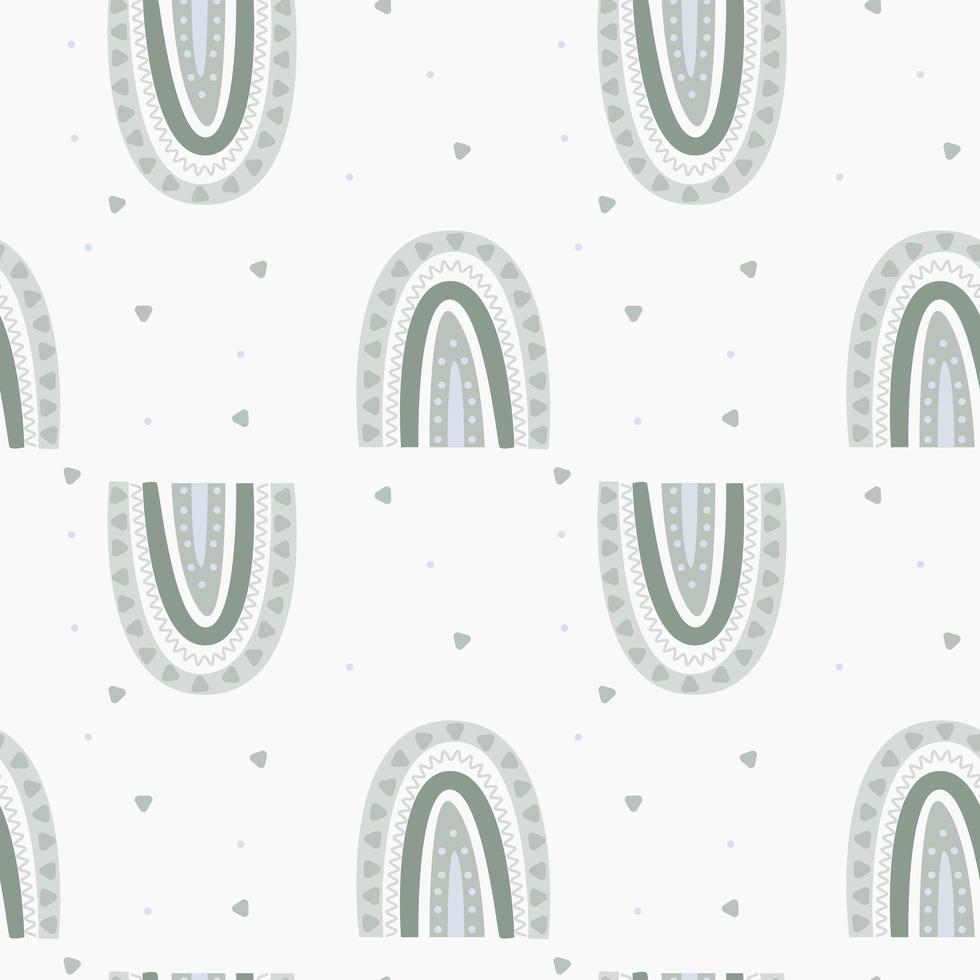 Pattern with green rainbows in boho style vector