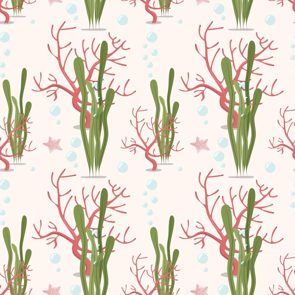 Marine pattern Seaweed with coral vector