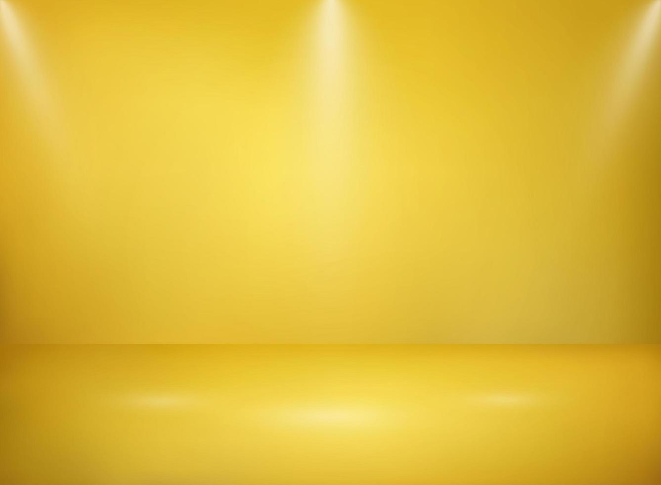 Abstract wide golden studio metal texture background with lights presentation. vector