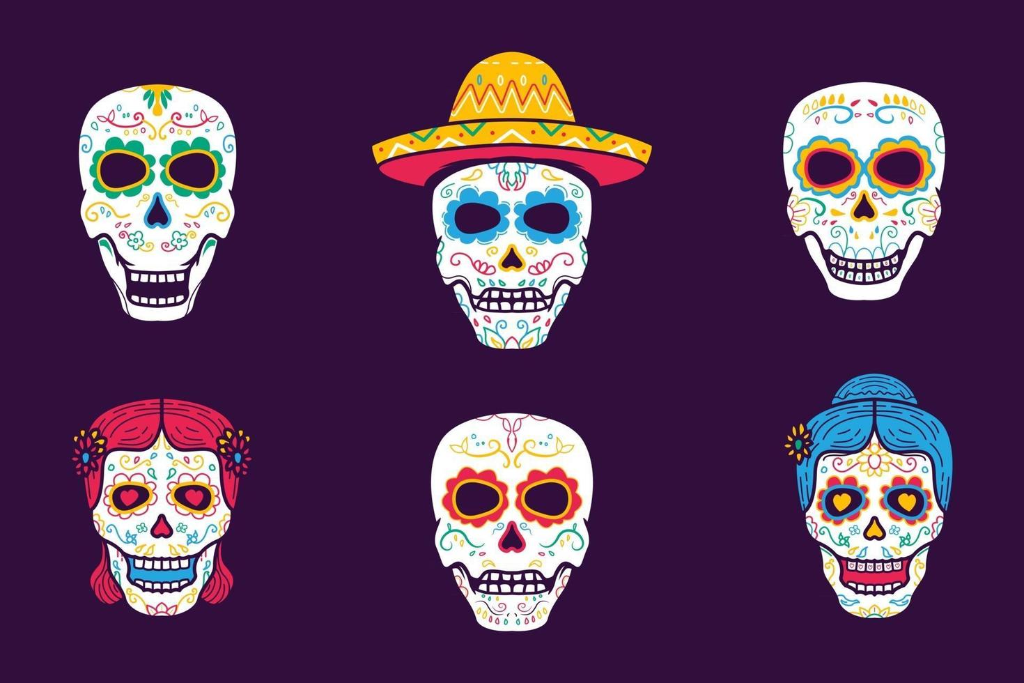 colección de calaveras de azúcar mexicanas vector