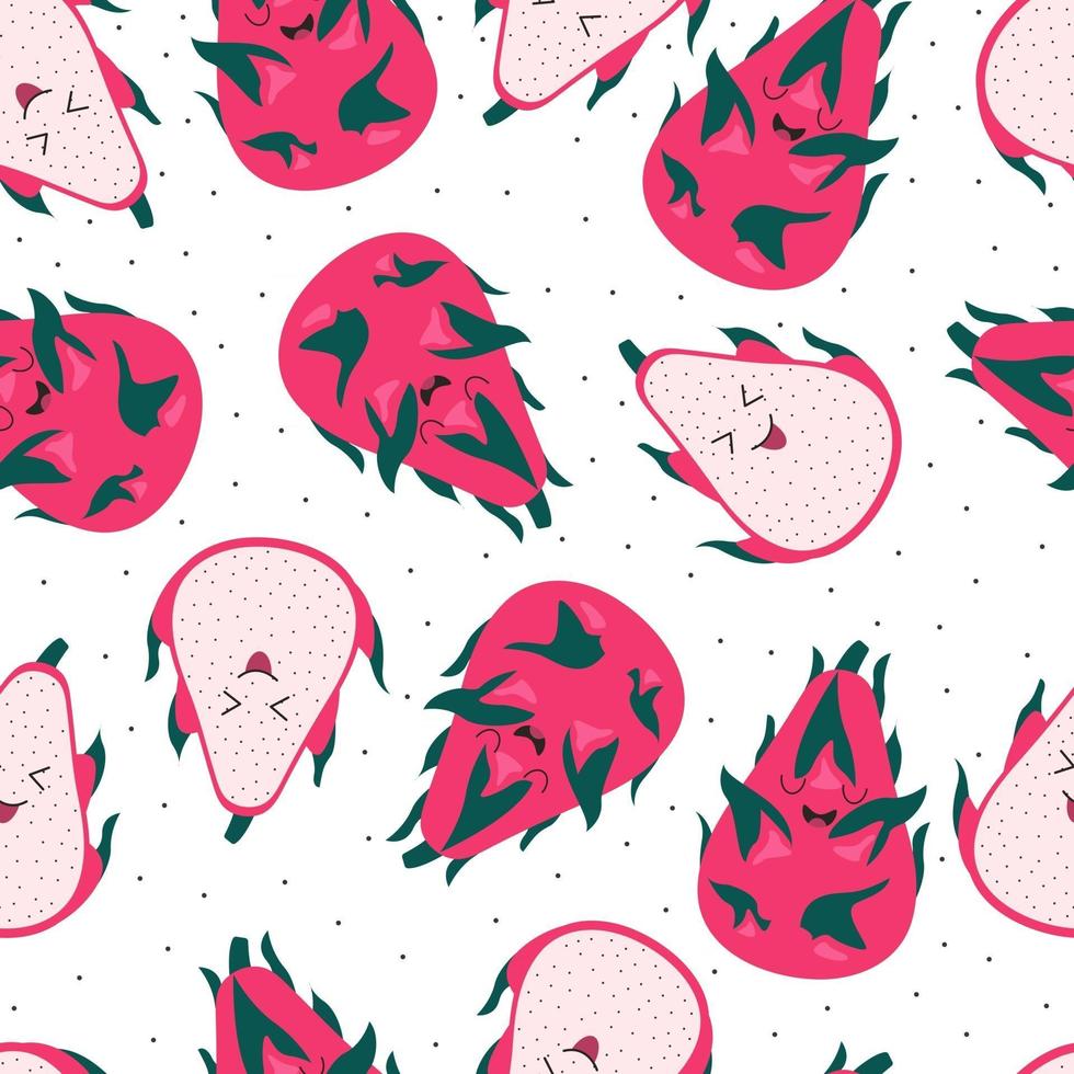 Seamless pattern with cute dragon fruit vector