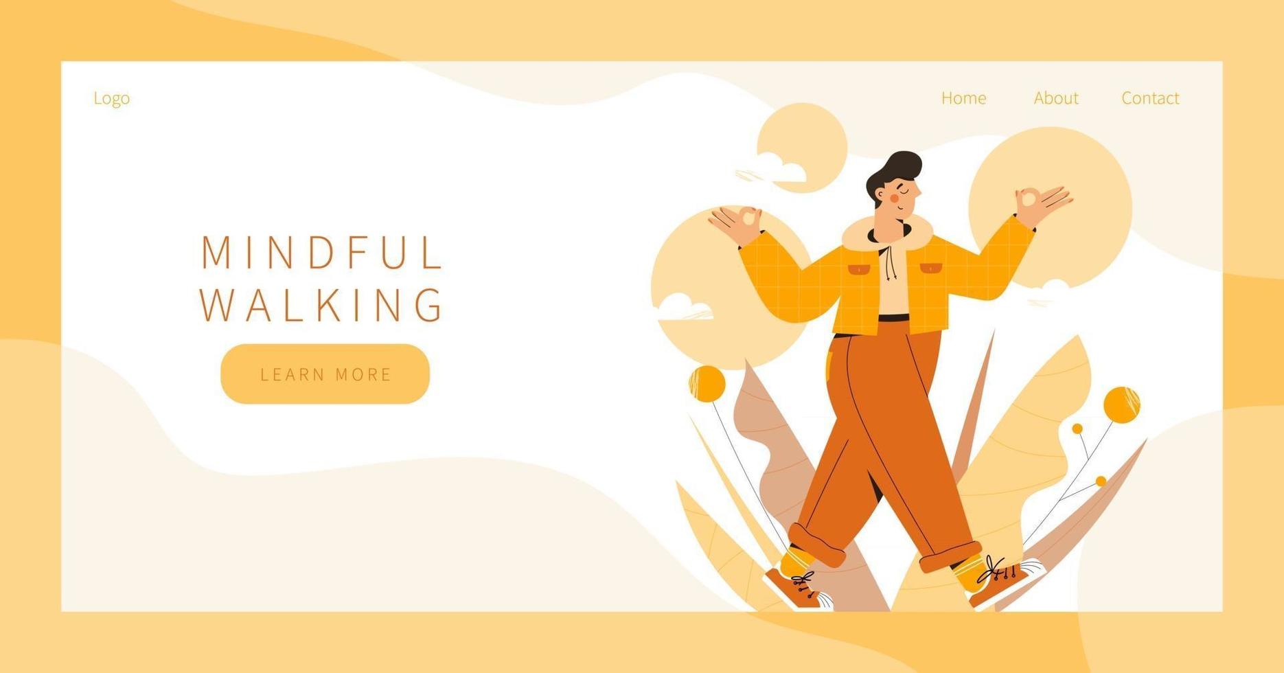 Mindful walking landing page vector