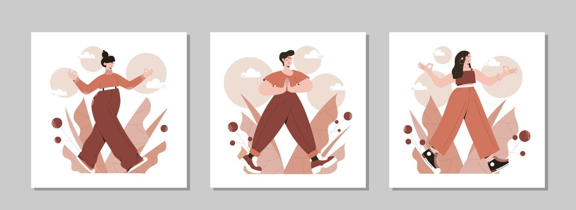 Mindful walking exercise vector