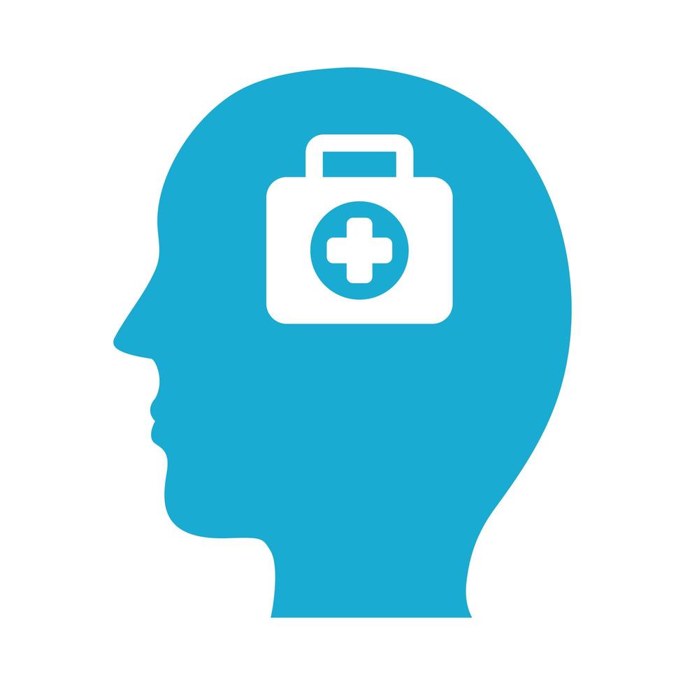Perfil con botiquín médico icono de estilo de silueta de salud mental vector