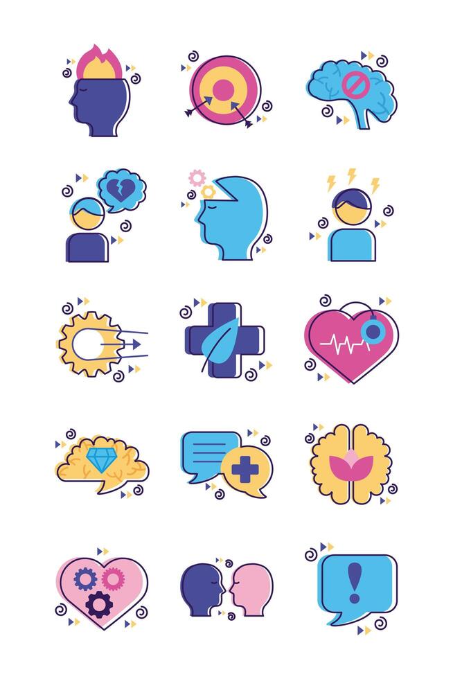 bundle of mental health set icons vector