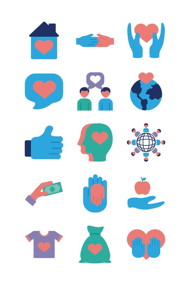 bundle of charity and solidarity icons vector