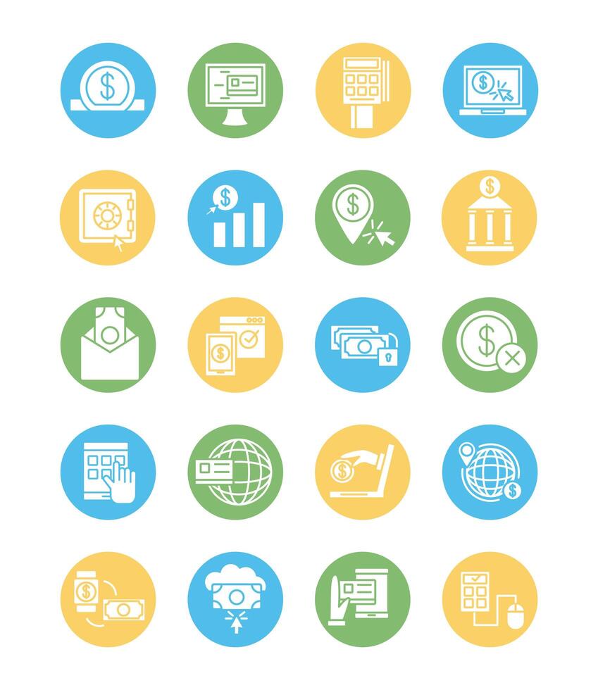 bundle of online banking set icons vector