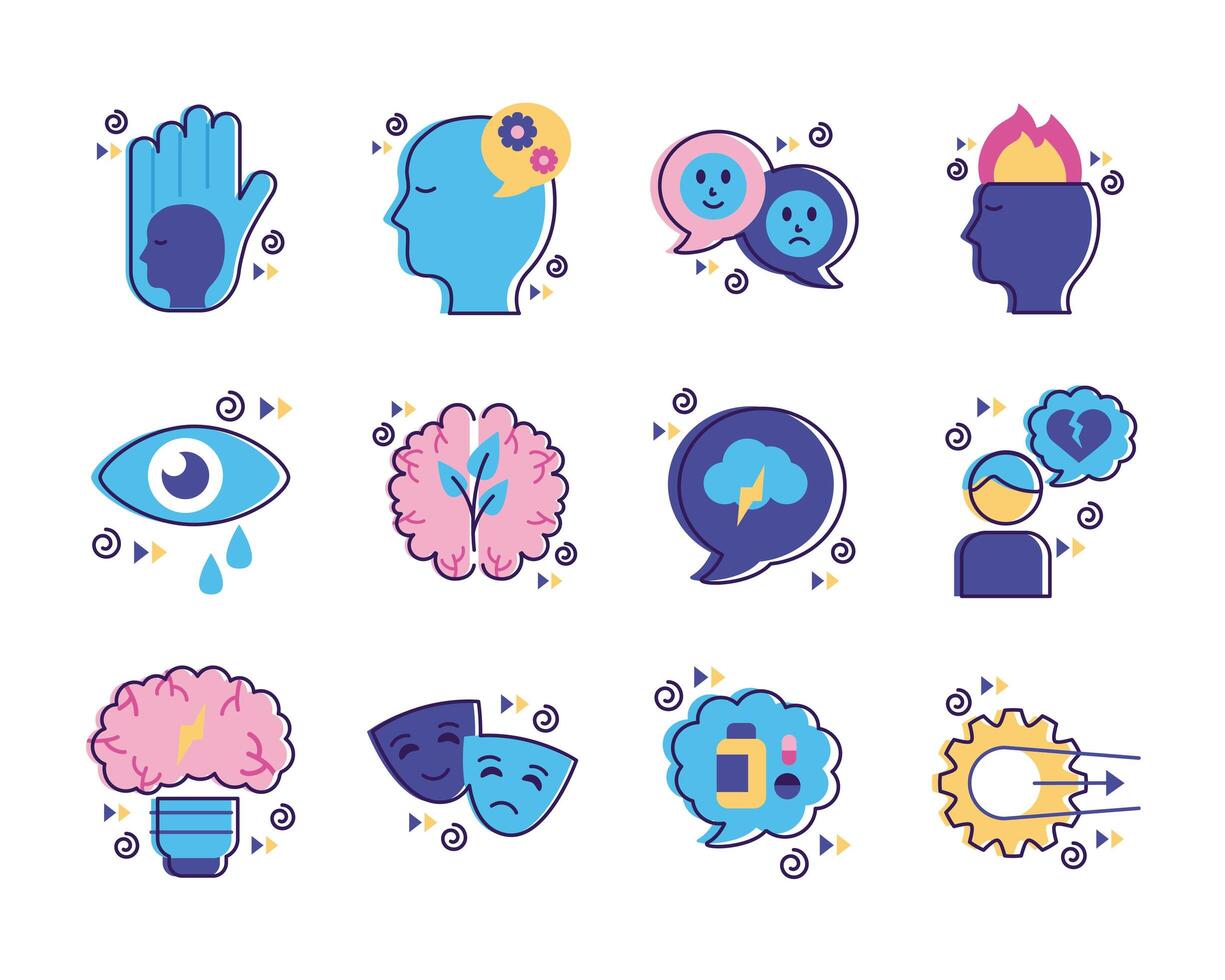 bundle of mental health set icons vector