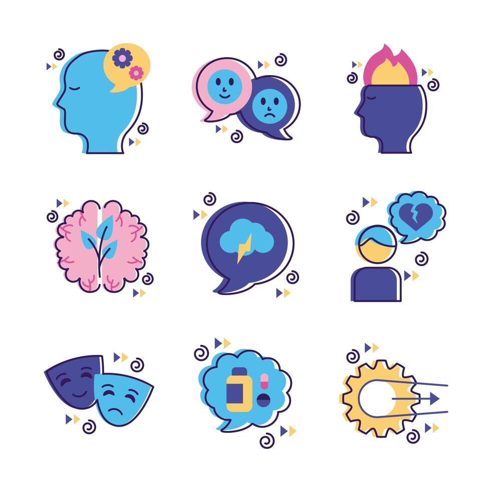 paquete de iconos de conjunto de salud mental vector