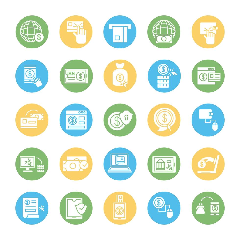 bundle of online banking set icons vector