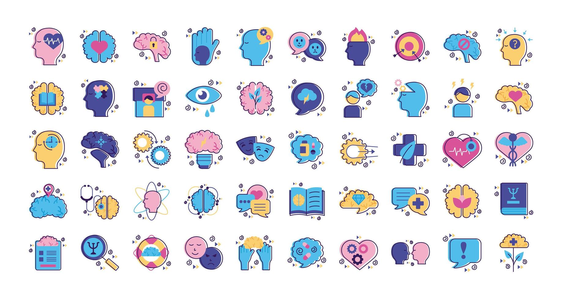 bundle of mental health set icons vector