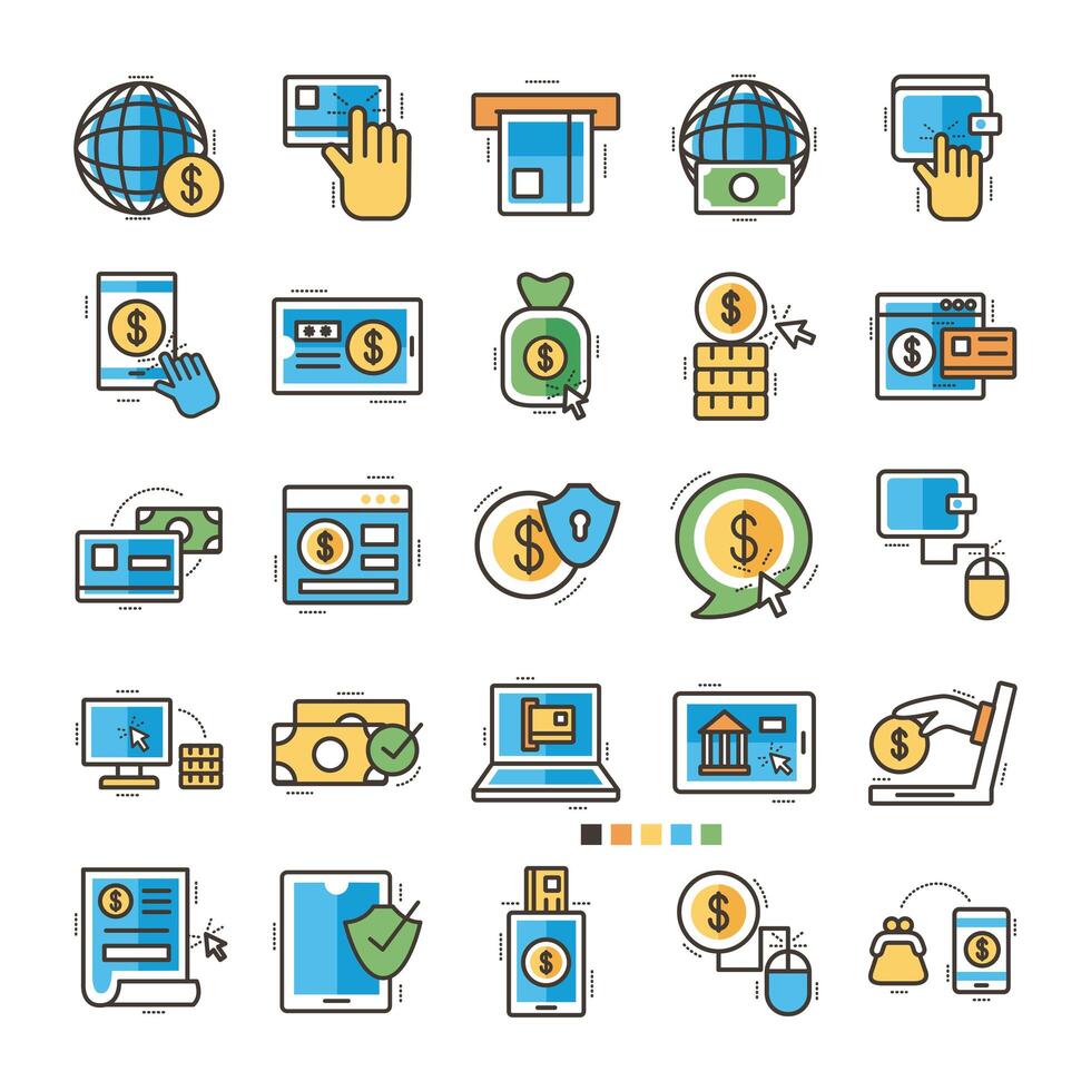 bundle of online banking set icons vector