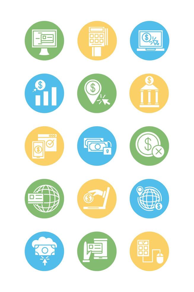 bundle of online banking set icons vector