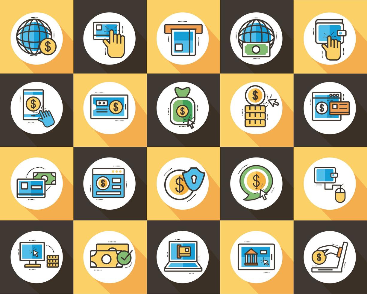 bundle of online banking set icons vector