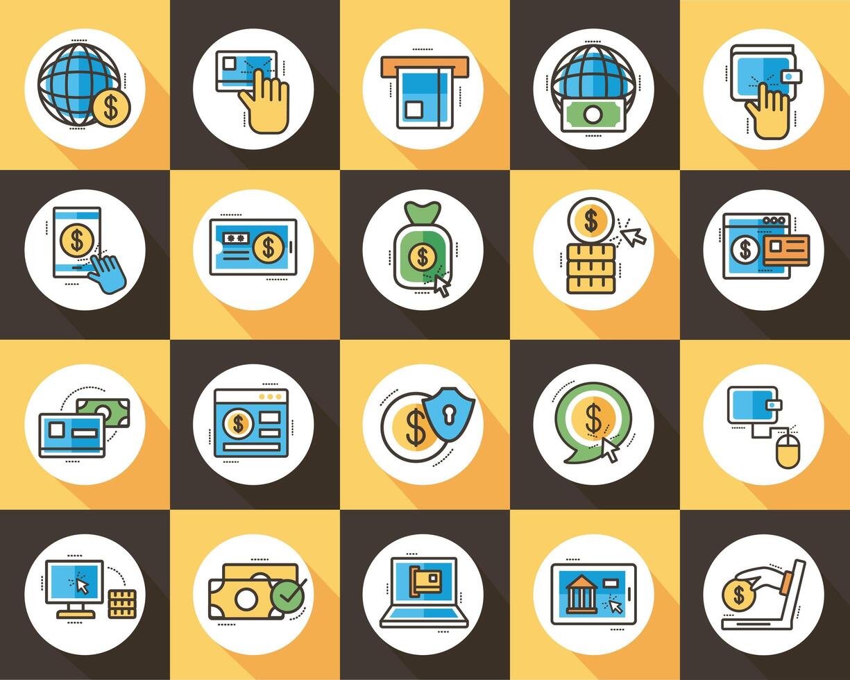 bundle of online banking set icons vector