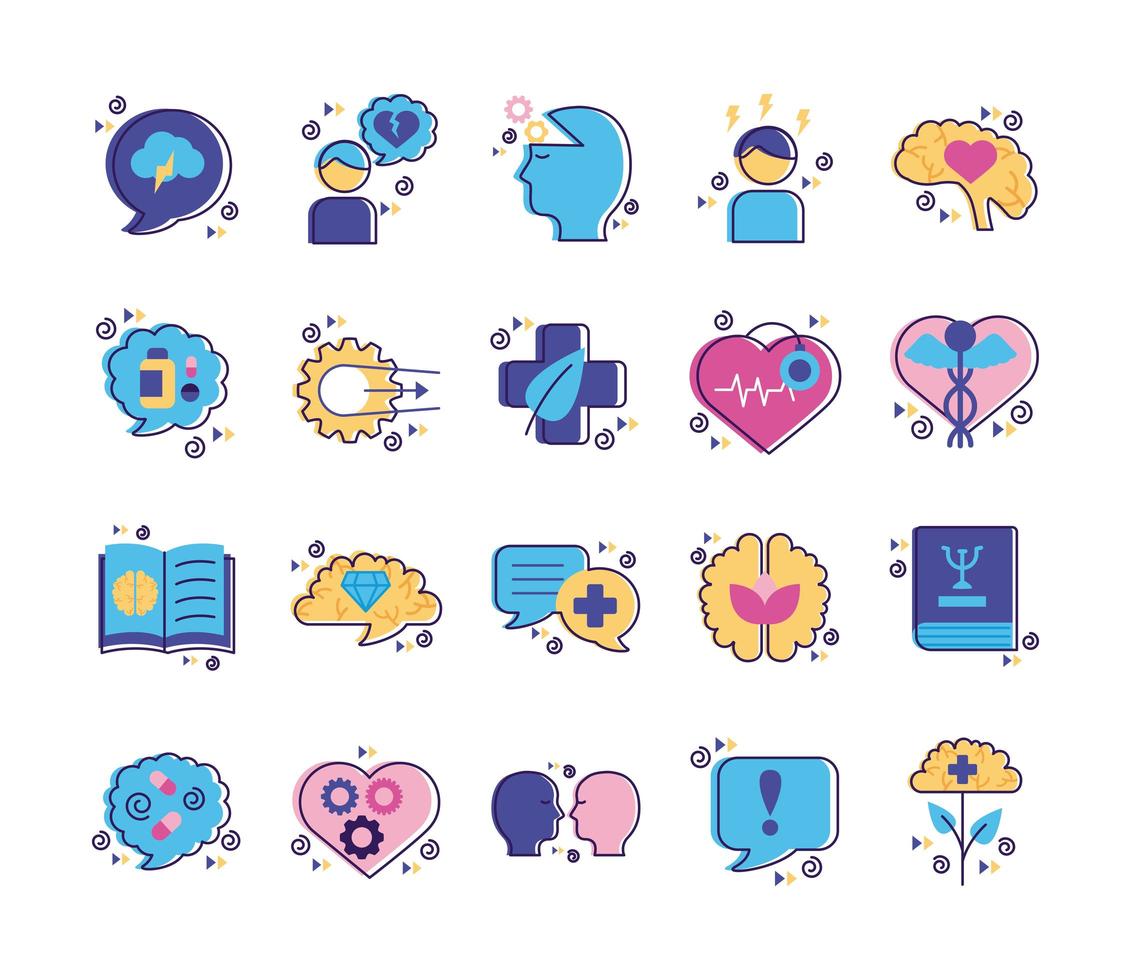 bundle of mental health set icons vector