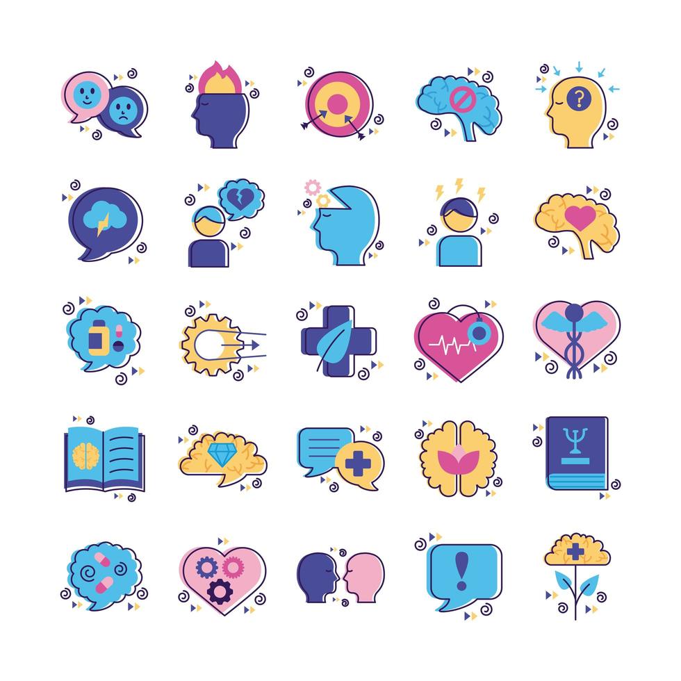 bundle of mental health set icons vector