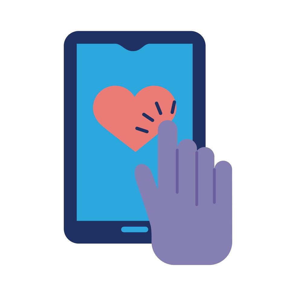 hand indexing heart in smartphone solidarity flat and fill vector