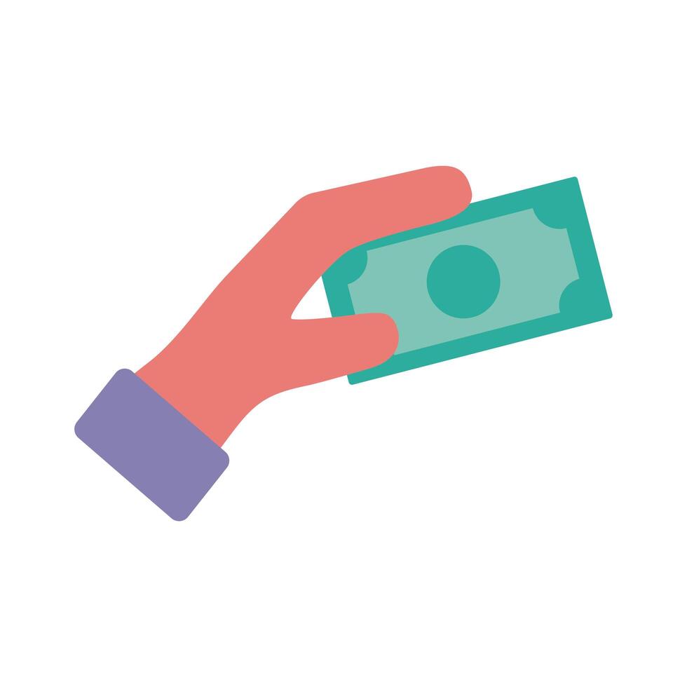 hand with bills dollars flat style icon vector