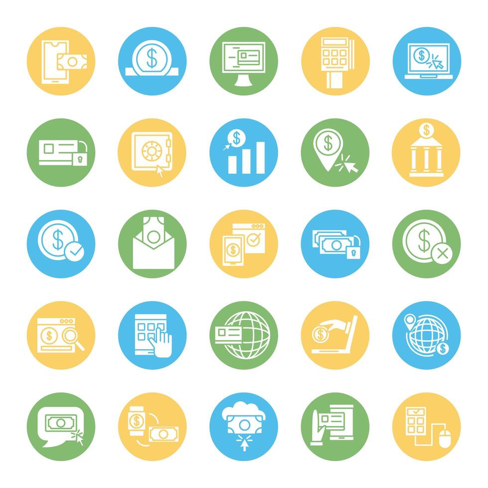bundle of online banking set icons vector