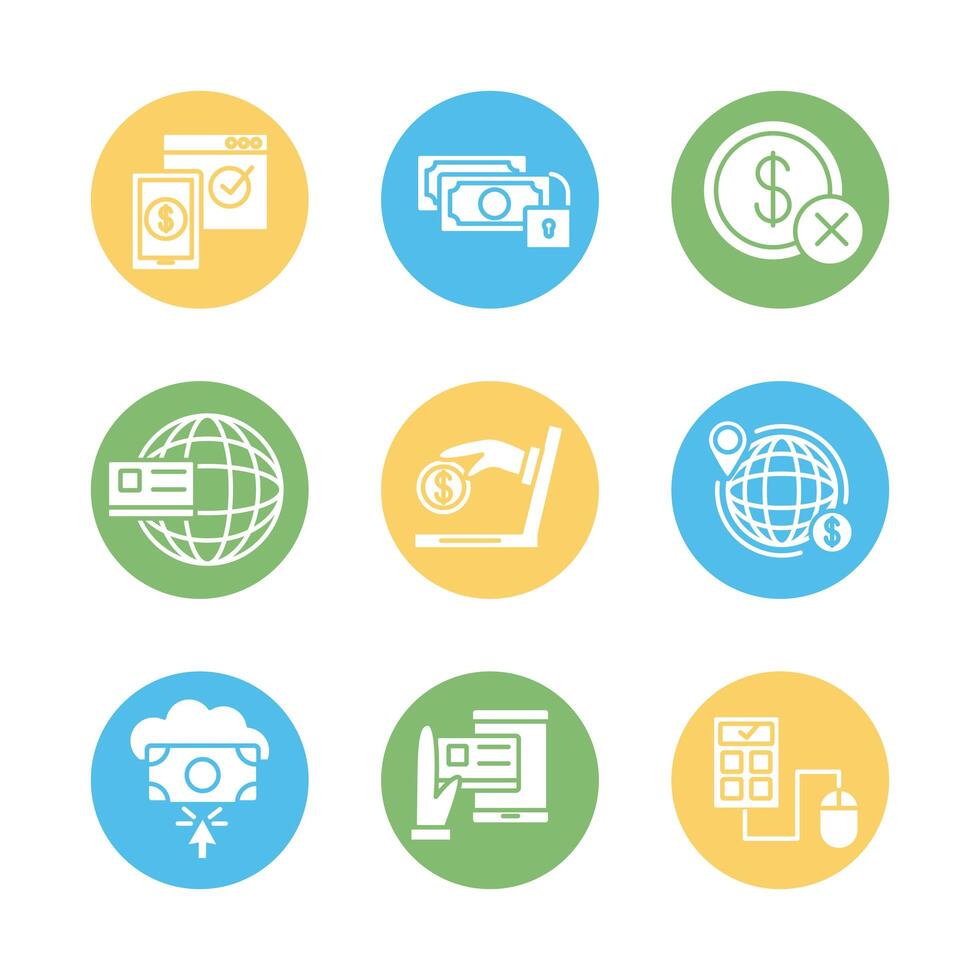bundle of online banking set icons vector