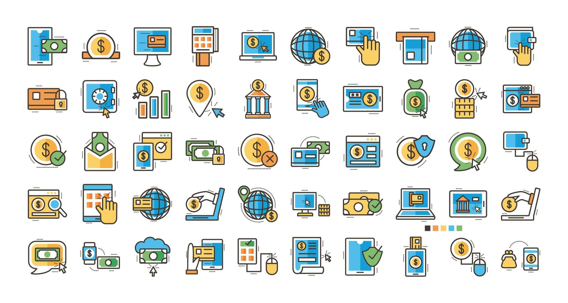 bundle of online banking set icons vector